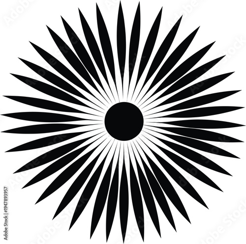 Black abstract sunburst starburst radial pattern on white background