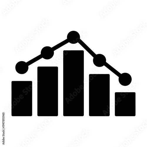 Vector of a bar chart with a fluctuating line graph indicating data trends.