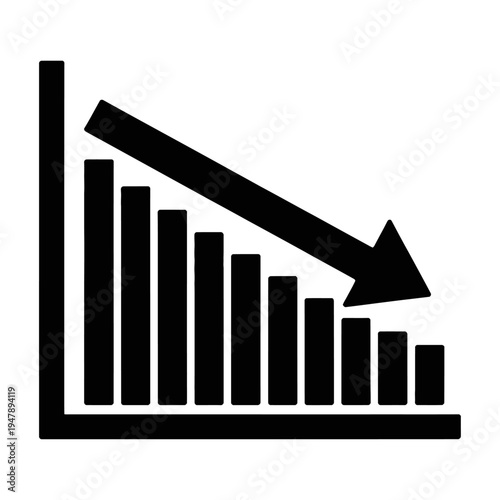 Vector of a downward trending bar graph with a descending arrow