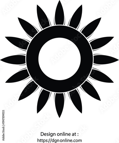 Black and white stylized sun or flower with text symbol