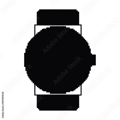 Black pixelated vector design of a smartwatch displayed