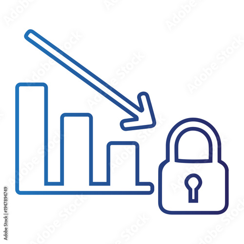 A bar graph with a downward trend and a padlock icon indicates declining security.