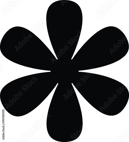 Black six petal flower on white background