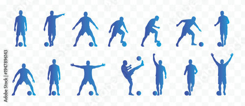 Dynamic Soccer Player Silhouettes Vector Set Diverse Football Athlete Action Poses