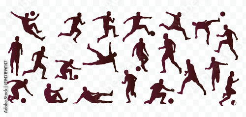 Dynamic Soccer Players Silhouettes Vector Set Football Action Poses and Athletic Movements Collection