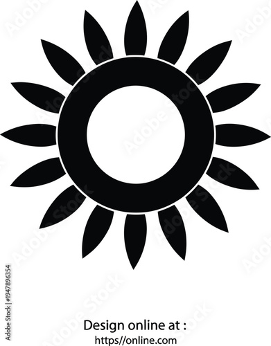 Black stylized sun or flower with text sun flower black and white symbol abstract simple clean