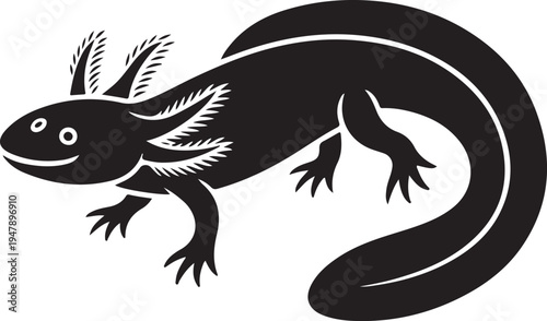 Black Axolotl Silhouette Icon - Cute Amphibian Vector Art