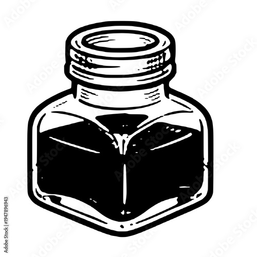 Ink bottle with vibrant splash illustration for stationery and art concepts