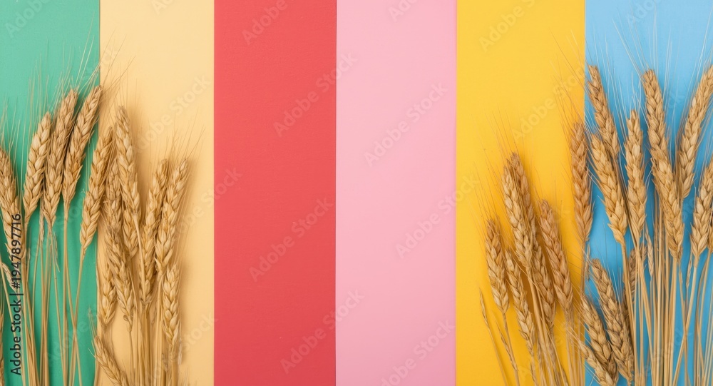 Naklejka premium Cereal crop challenges depicted with wheat laid over a colorful banner background with copy space