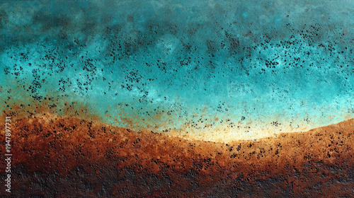 Rusty copper surface with turquoise patina oxidation texture