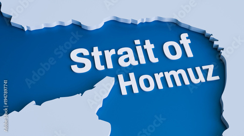 3D Map Illustration of Strait of Hormuz Strategic Oil Shipping Route in Middle East Global Energy Trade Concept