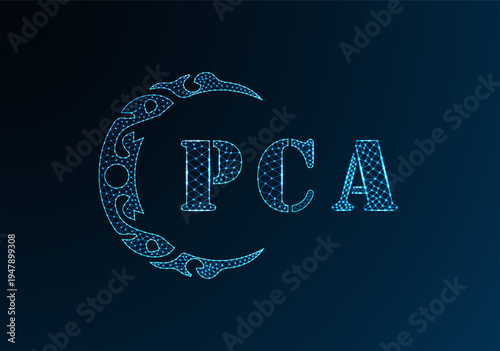 Low poly letter logo PCA design. PCA letter logo low poly vector design on blue color gradient background. PCA logo low poly design