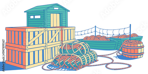 A colorful illustration of a house and a tractor Vector