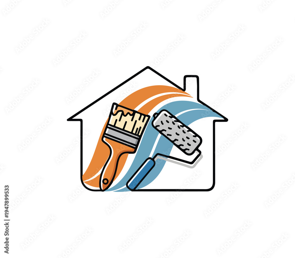 Obraz premium Illustration of house with paint roller and hammer inside