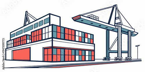 A large industrial building with a crane Vector