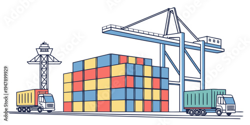 A large stack of shipping containers at a port Vector