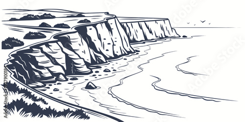 A cliff overlooking the ocean with a winding path Vector