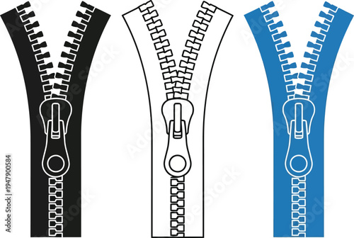 Three zipper black outline blue with white background