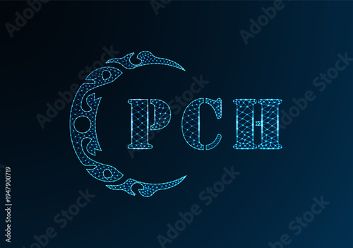 Low poly letter logo PCH design. PCH letter logo low poly vector design on blue color gradient background. PCH logo low poly design