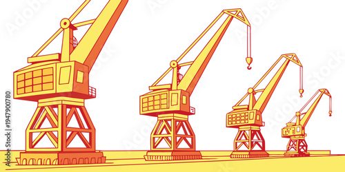 Three industrial cranes standing side by side Vector