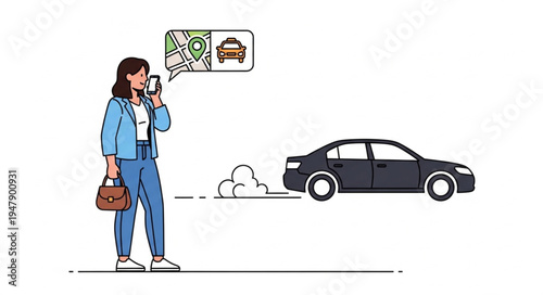 Woman using phone with car.