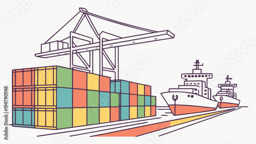 A stack of colorful shipping containers at a port Vector