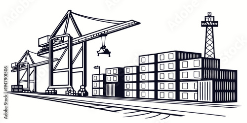 A construction site with a crane and several buildings Vector
