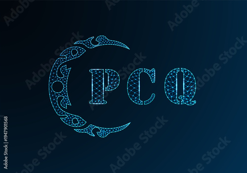 Low poly letter logo PCQ design. PCQ letter logo low poly vector design on blue color gradient background. PCQ logo low poly design