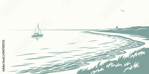 A sailboat on the ocean with waves crashing Vector
