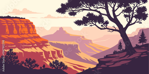 A pixel art illustration of the grand canyon Vector