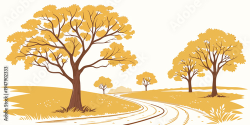A serene landscape with trees on a hill Vector