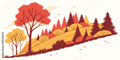 A colorful autumn landscape with trees and bushes Vector