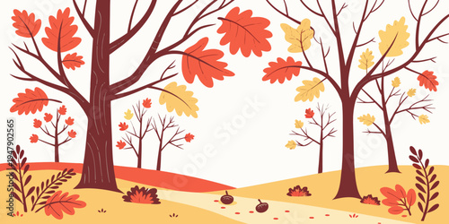 A colorful illustration of trees with autumn leaves on a hill Vector