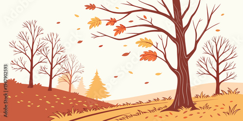 A pixel art landscape of trees on an autumn day Vector