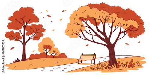 A park scene with autumn trees and a bench Vector