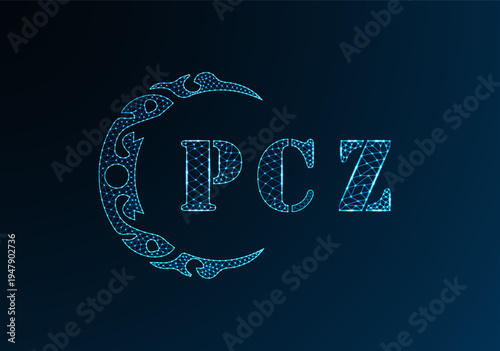 Low poly letter logo PCZ design. PCZ letter logo low poly vector design on blue color gradient background. PCZ logo low poly design