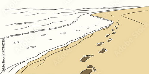Footprints in the sand on a beach Vector