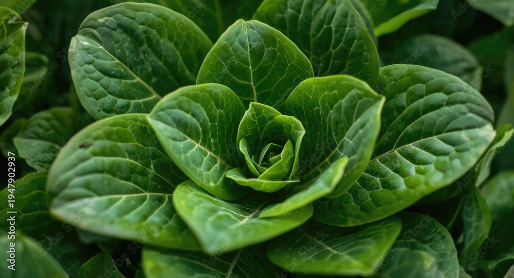 Obraz premium Close up view of vibrant Lactuca sativa leaves growing in an open field garden