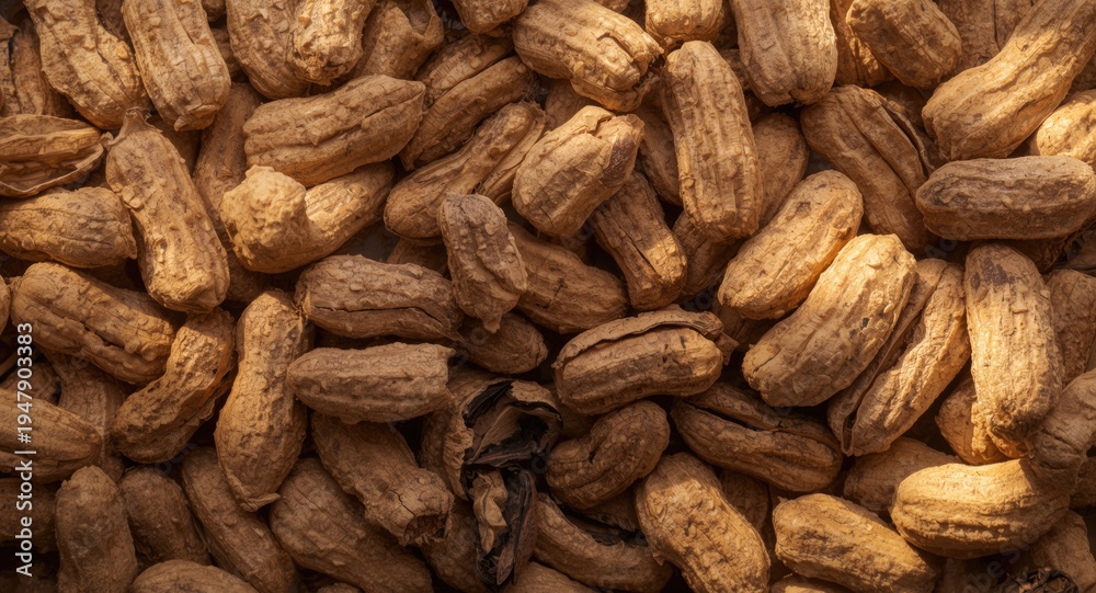 Fototapeta premium Shelled peanuts backdrop showing rough minimal texture and gentle light
