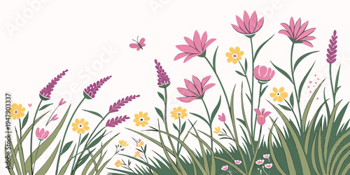 A colorful bouquet of flowers and grass Vector