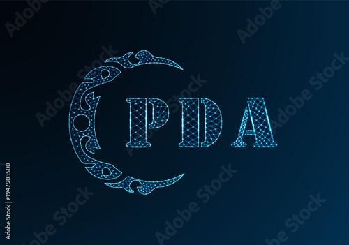 Low poly letter logo PDA design. PDA letter logo low poly vector design on blue color gradient background. PDA logo low poly design