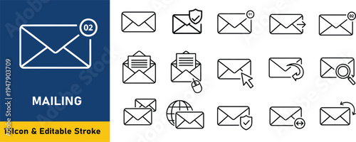 Set of 20 mailing icons vector, email symbols