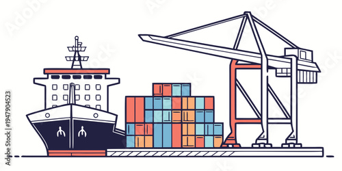 Cargo ship with containers at port terminal Vector