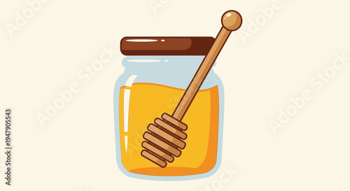 Honey jar with wooden dipper.