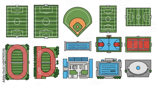 Diverse Sports Fields and Courts - A Comprehensive Overhead View.