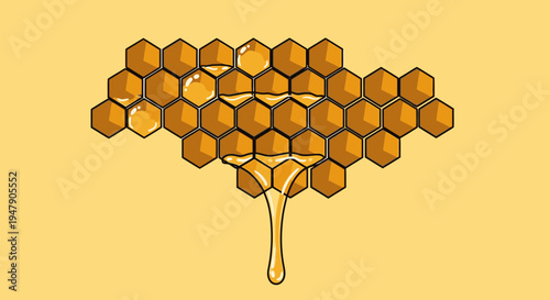 Honeycomb with honey dripping down slowly.
