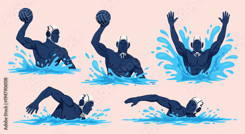 Water Polo Players in Action A Dynamic Vector Illustration Set of Athletes in Water