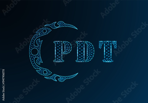 Low poly letter logo PDT design. PDT letter logo low poly vector design on blue color gradient background. PDT logo low poly design