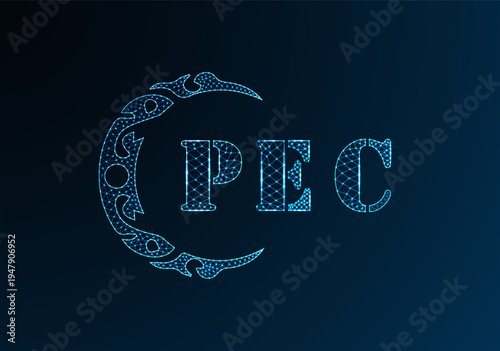 Low poly letter logo PEC design. PEC letter logo low poly vector design on blue color gradient background. PEC logo low poly design