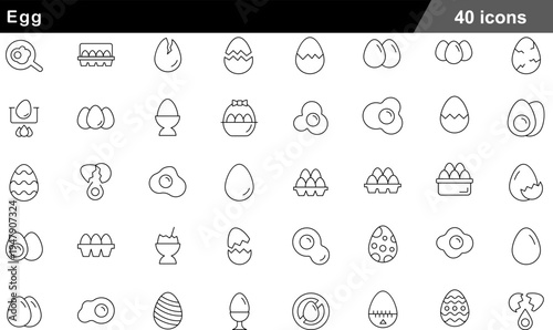 40 Egg Icons Minimalist Line Art for Food, Cooking, and Agriculture